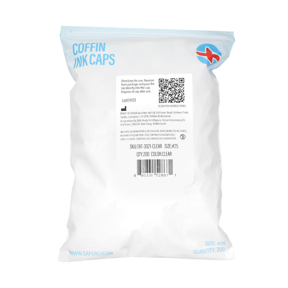 Saferly Coffin Ink Caps — #25 — Bag of 200 — Pick Color - Ultimate Tattoo Supply