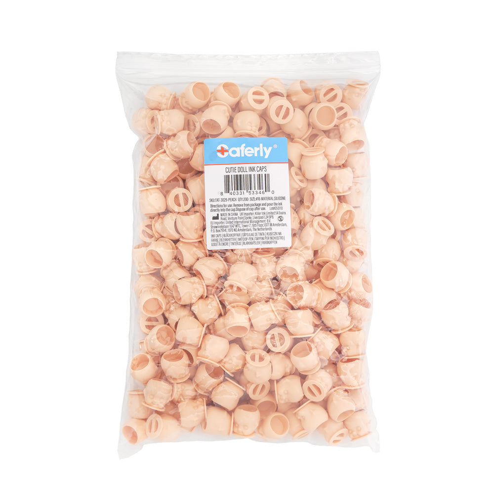 Saferly Cutie Doll Head Silicone Ink Caps —Size #16 (Large) — Bag of 200 - Ultimate Tattoo Supply