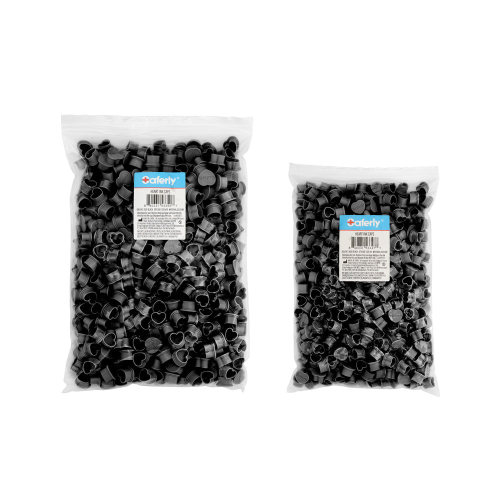 Saferly Heart Silicone Ink Caps — Pick Size and Color — Bag of 500 - Ultimate Tattoo Supply