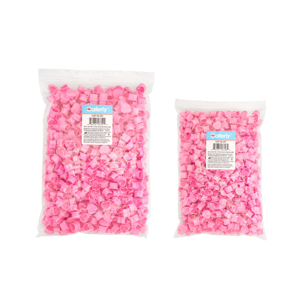 Saferly Heart Silicone Ink Caps — Pick Size and Color — Bag of 500 - Ultimate Tattoo Supply