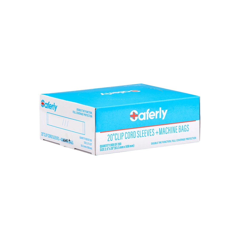 Saferly 20" Clip Cord Sleeves + Machine Bags — Blue — Box of 200