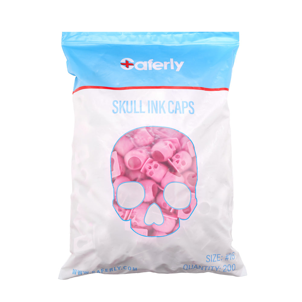 Saferly Skull Silicone Ink Caps —Size #16 (Large) — Bag of 200 — Pick Color - Ultimate Tattoo Supply