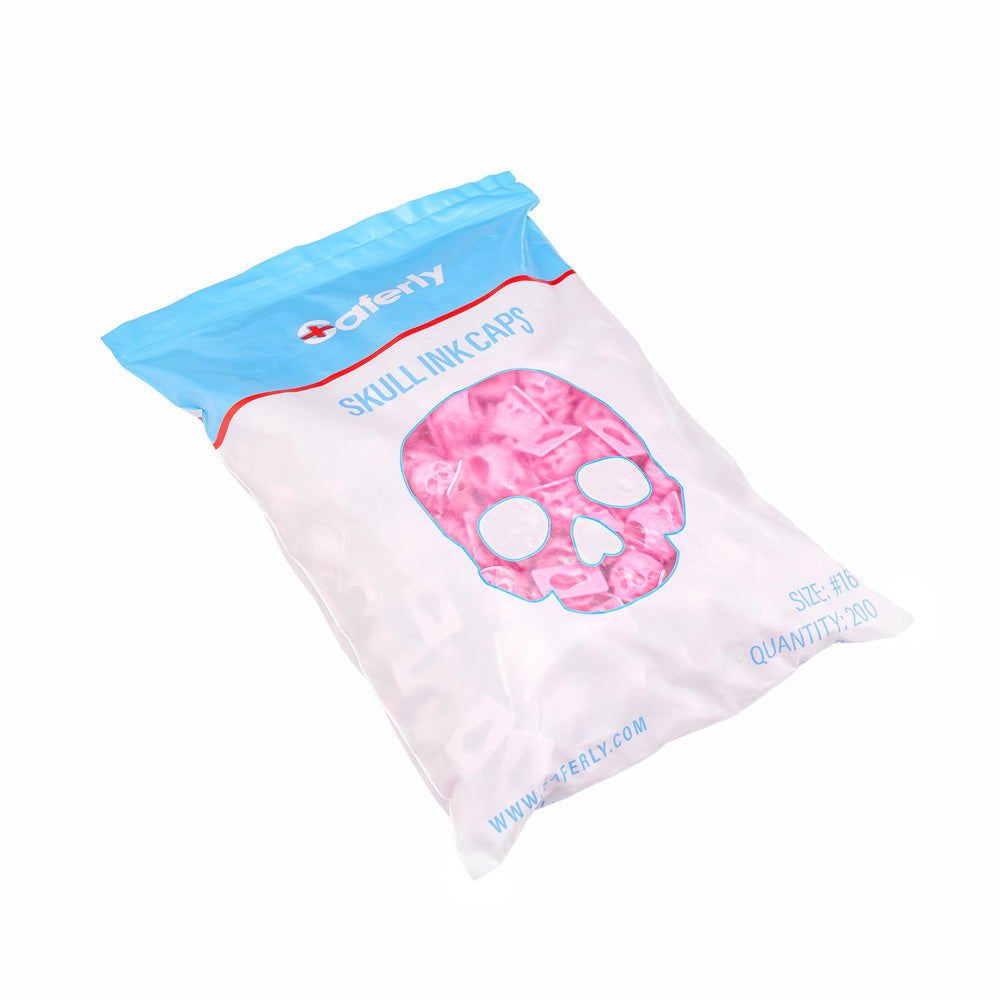 Saferly Skull Silicone Ink Caps —Size #16 (Large) — Bag of 200 — Pick Color - Ultimate Tattoo Supply