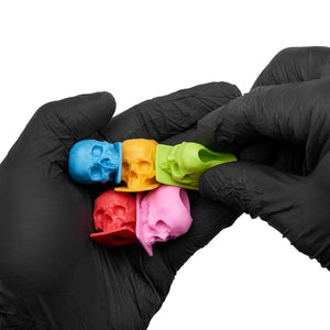 Saferly Skull Silicone Ink Caps —Size #16 (Large) — Bag of 200 — Pick Color - Ultimate Tattoo Supply