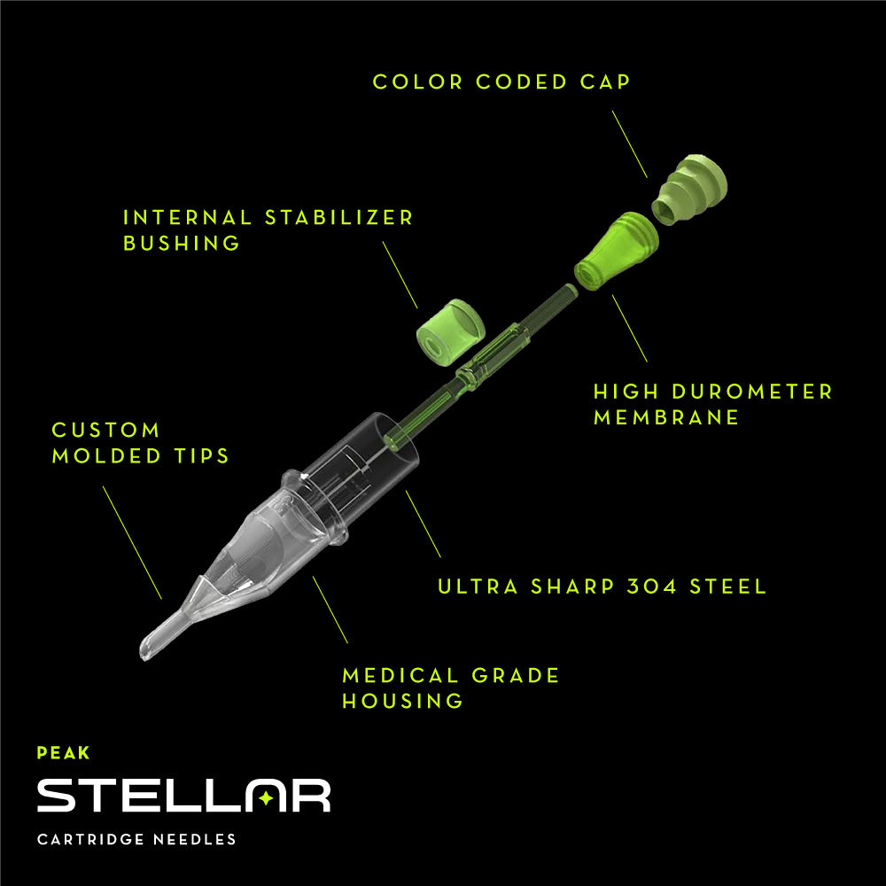 Peak Stellar Needle Cartridges — Bugpin Round Liners — Box of 20 - Ultimate Tattoo Supply