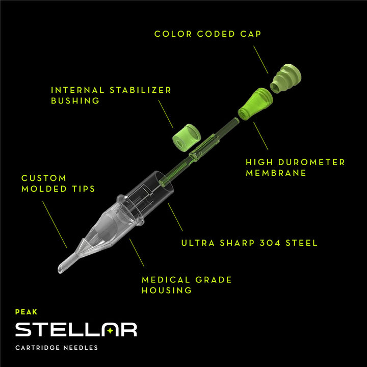 Peak Stellar Needle Cartridges — Whipshading Stipple Mags — Box of 20 - Ultimate Tattoo Supply