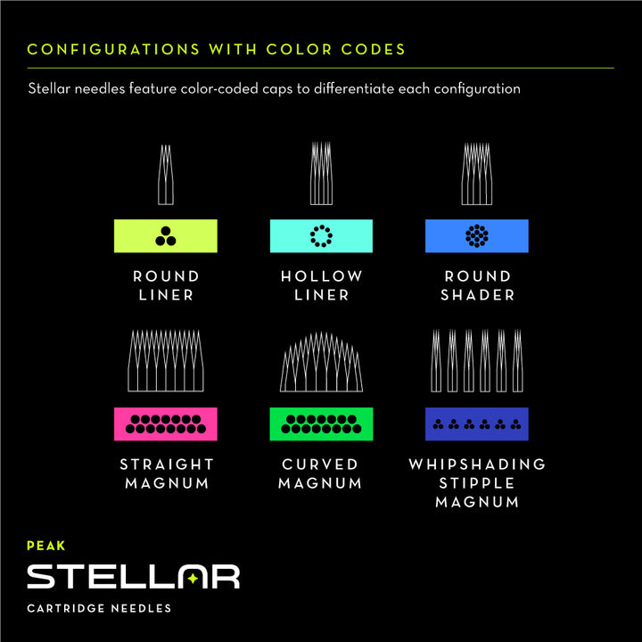 Peak Stellar Needle Cartridges — XXL Magnums — Box of 10 - Ultimate Tattoo Supply