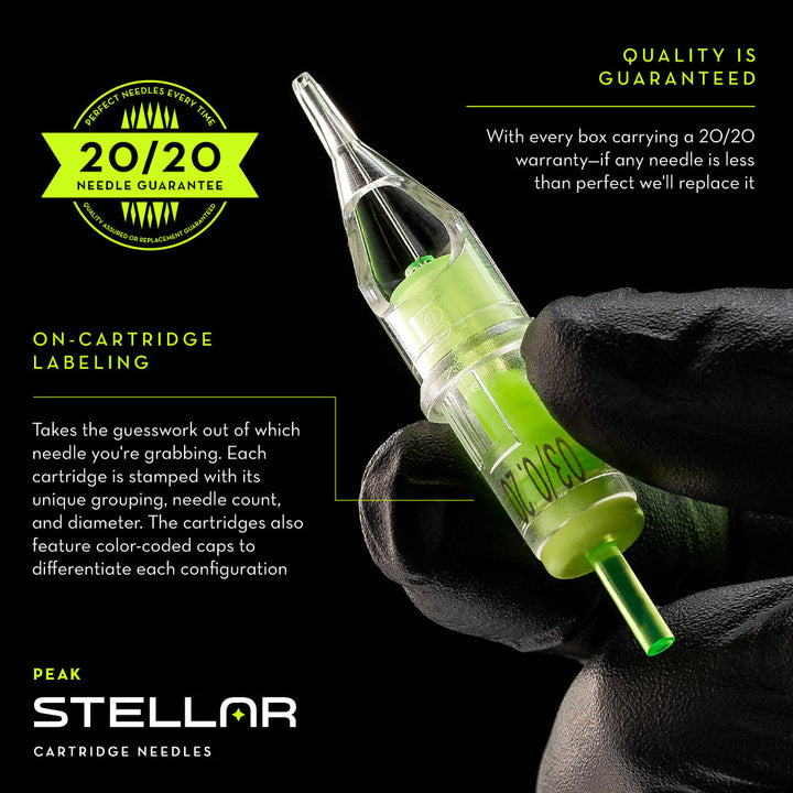 Peak Stellar Needle Cartridges — Round Liners — Box of 20 - Ultimate Tattoo Supply