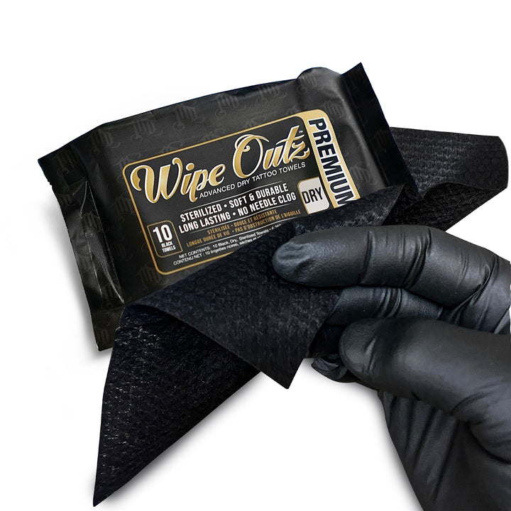 Wipe Outz Black Tattoo Towels  — Pack of 10 - Ultimate Tattoo Supply