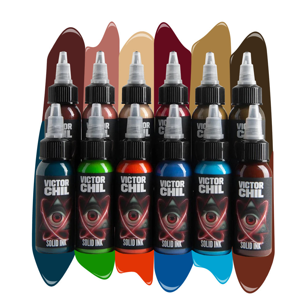 Solid Ink - Victor Chil 12 Color Set 1oz Bottles - Ultimate Tattoo Supply