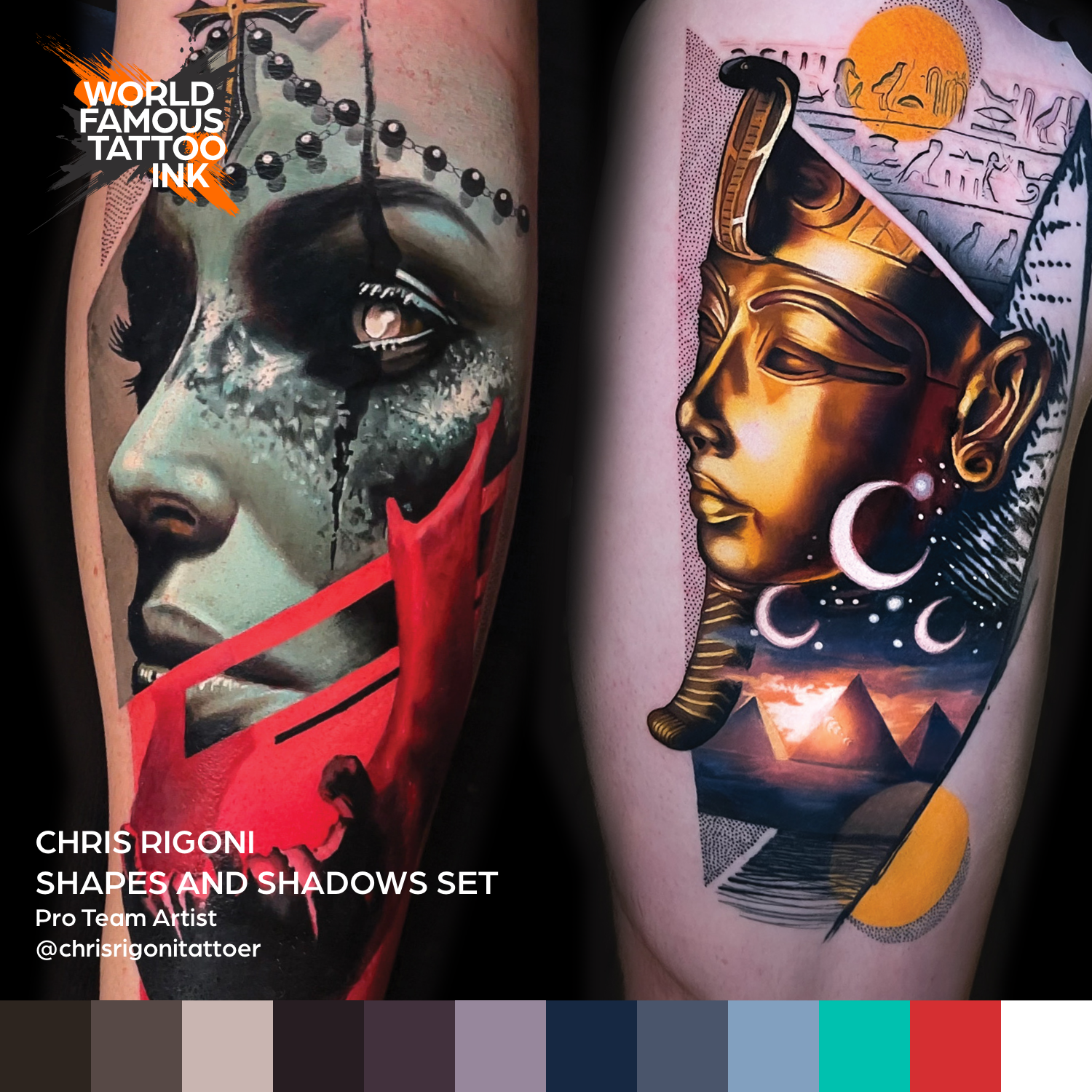 Chris Rigoni Shadows & Shapes 12 Bottle Tattoo Ink Set — World Famous Tattoo Ink — 1oz - Ultimate Tattoo Supply