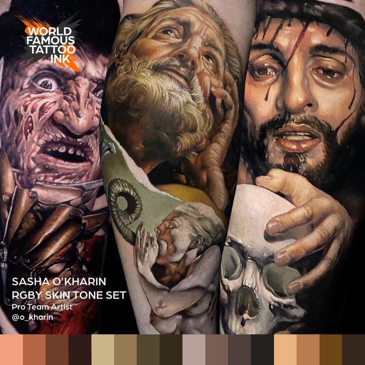Sasha O’Kharin RGBY Skin Tone Set of 16 Colors — World Famous — 1oz - Ultimate Tattoo Supply