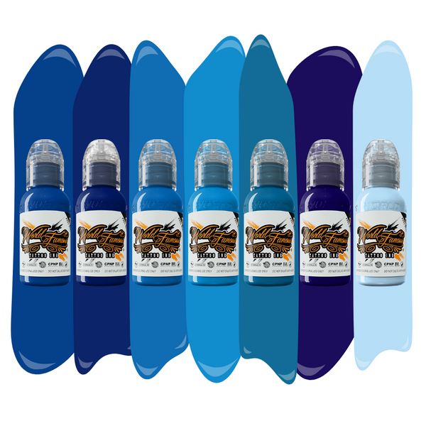 World Famous Blue Ink Set of 7 Bottles - Ultimate Tattoo Supply