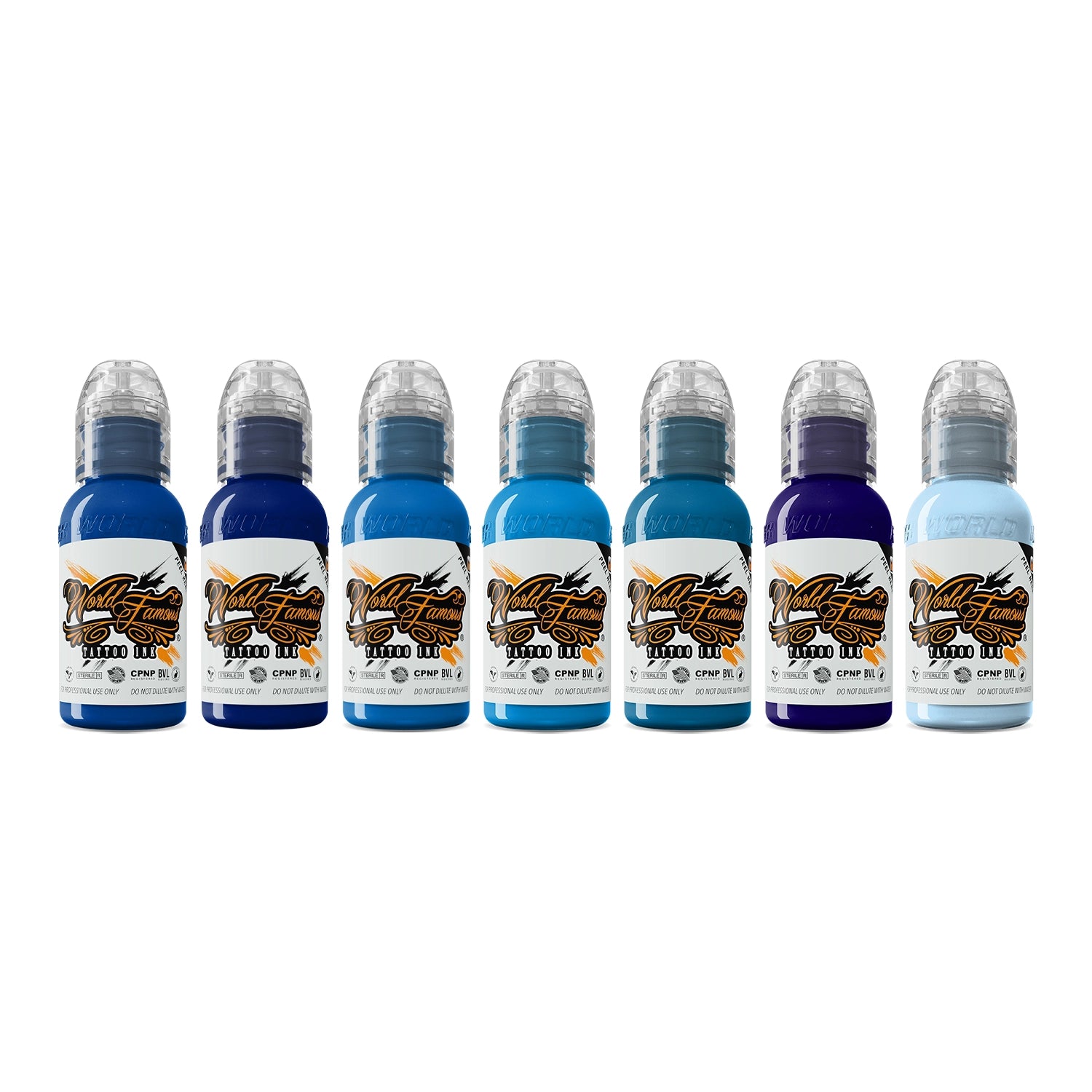 World Famous Blue Ink Set of 7 Bottles - Ultimate Tattoo Supply