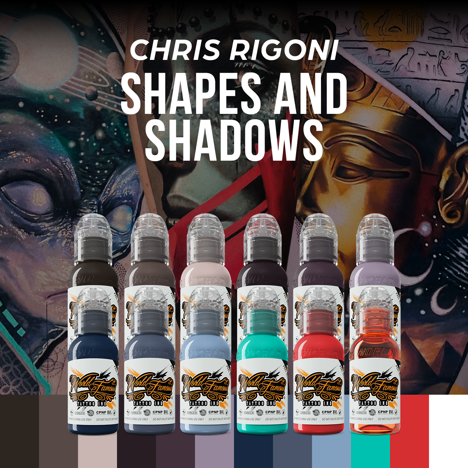 Chris Rigoni Shadows & Shapes 12 Bottle Tattoo Ink Set — World Famous Tattoo Ink — 1oz - Ultimate Tattoo Supply