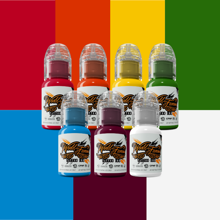 World Famous 7 Color Simple Set - 1/2oz. - Ultimate Tattoo SupplyWorld Famous 7 Color Simple Set - 1/2oz.