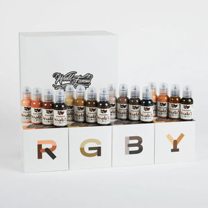Sasha O’Kharin RGBY Skin Tone Set of 16 Colors — World Famous — 1oz - Ultimate Tattoo Supply