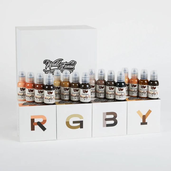 Sasha O’Kharin RGBY Skin Tone Set of 16 Colors — World Famous — 1oz - Ultimate Tattoo Supply