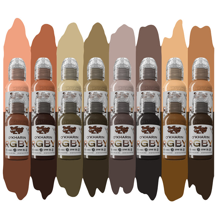 Sasha O’Kharin RGBY Skin Tone Set of 16 Colors — World Famous — 1oz - Ultimate Tattoo Supply