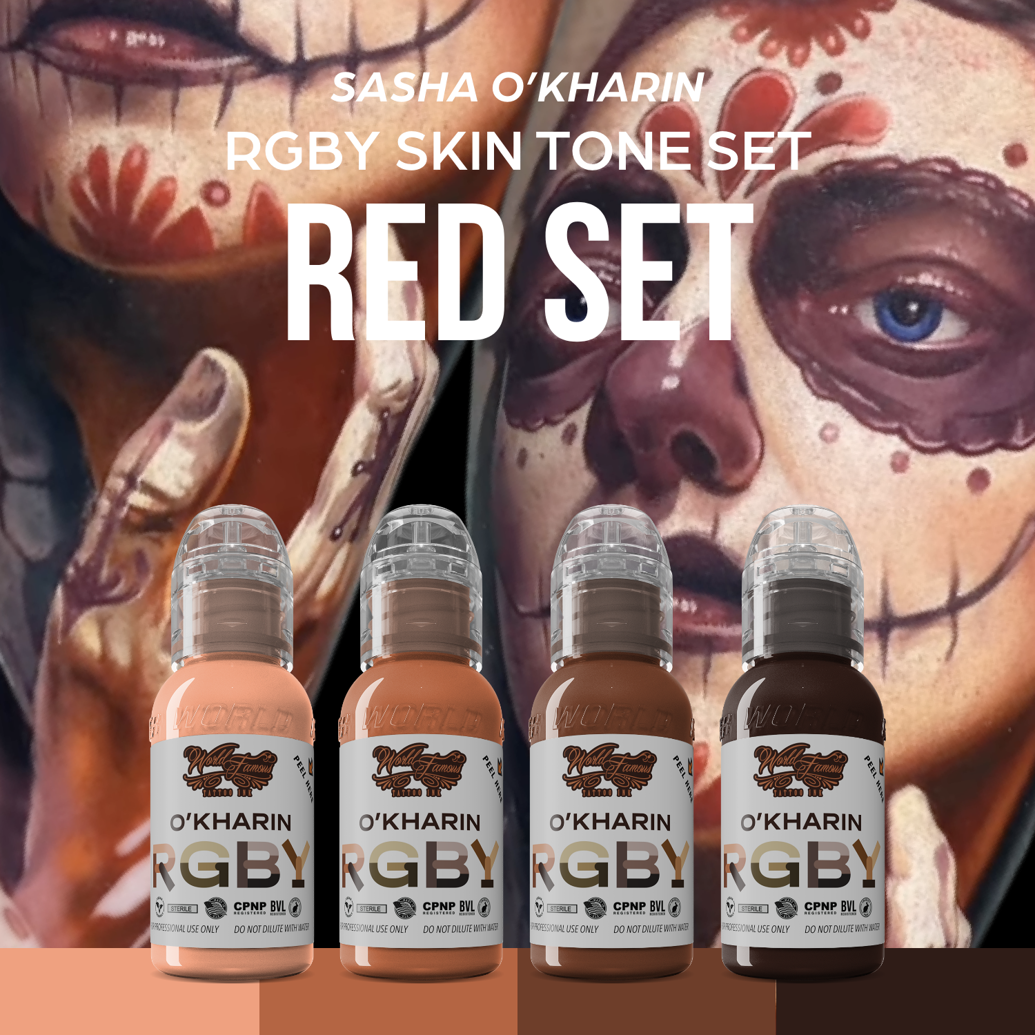 Sasha O’Kharin RGBY Skin Tone Red Mini Set of 4 Colors — World Famous — 1oz - Ultimate Tattoo Supply