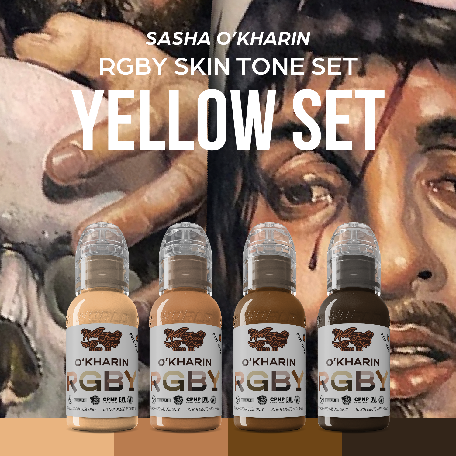 Sasha O’Kharin RGBY Skin Tone Yellow Mini Set of 4 Colors — World Famous — 1oz - Ultimate Tattoo Supply