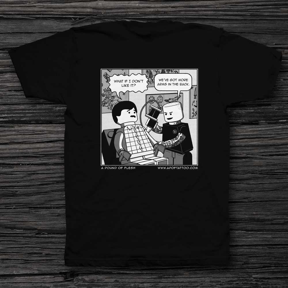 A Pound of Flesh Lego Man Black Unisex Tee (back)