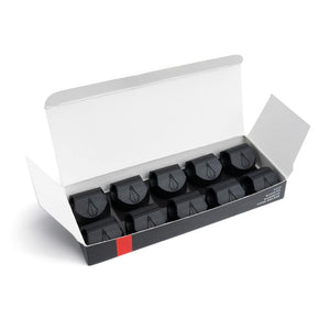 Open box of ten Magnetic Cord Holders on white background