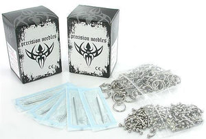 200 Sterile Needles, 100 Bent Barbells, & 100 Captive Bead Rings - Piercing Kit - Painful Pleasures