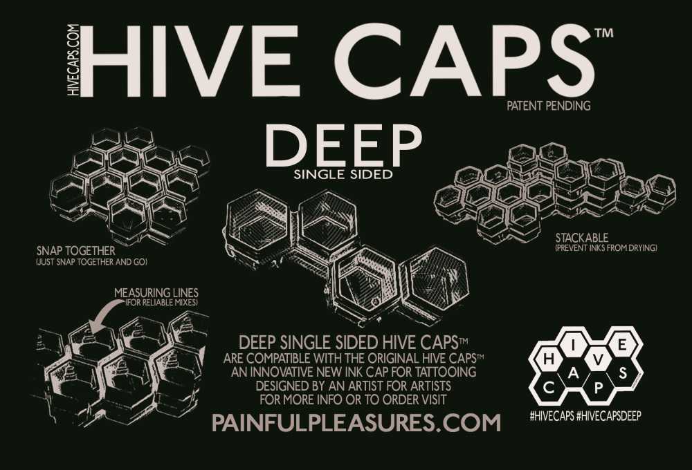 Deep Hive Caps™ — Bag of 200 Ink Caps (50 Pieces) — Pick Color - Ultimate Tattoo Supply
