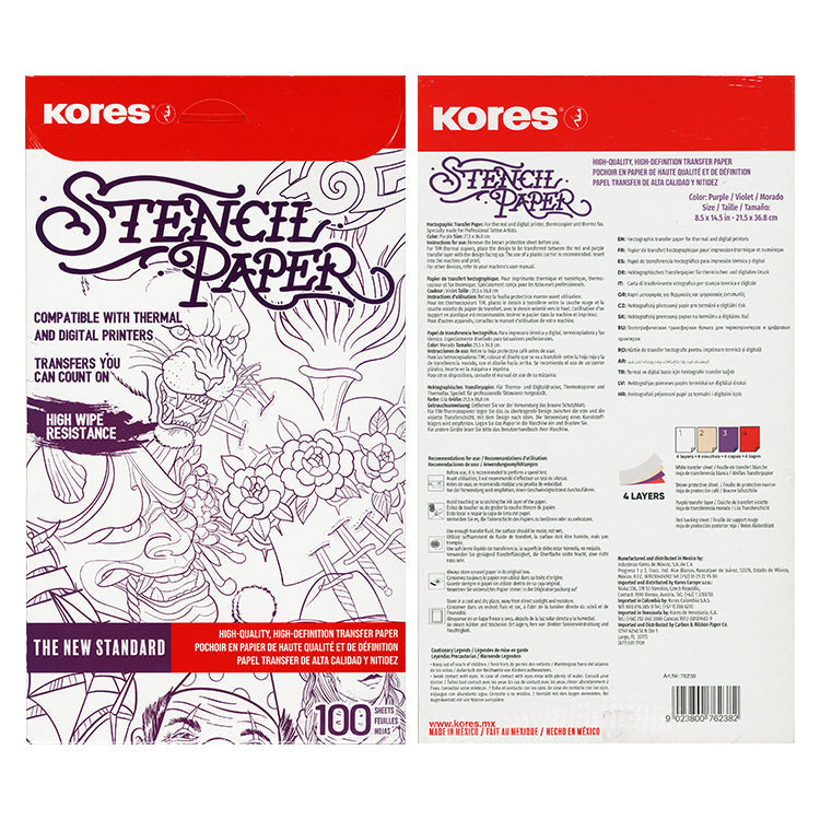 Kores Tattoo Stencil Transfer Paper — 100 Sheets — Pick Size - Ultimate Tattoo Supply