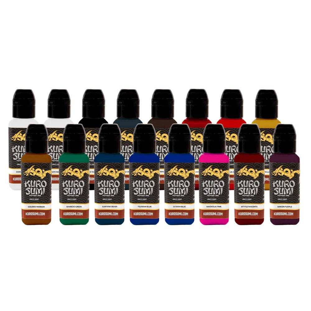 16 Color Primary Set #1 — Kuro Sumi Tattoo Ink — Pick Size - Ultimate Tattoo Supply