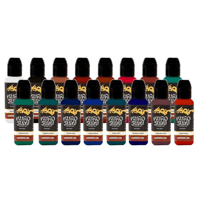 16 Color Primary Set #2 — Kuro Sumi Tattoo Ink — Pick Size - Ultimate Tattoo Supply