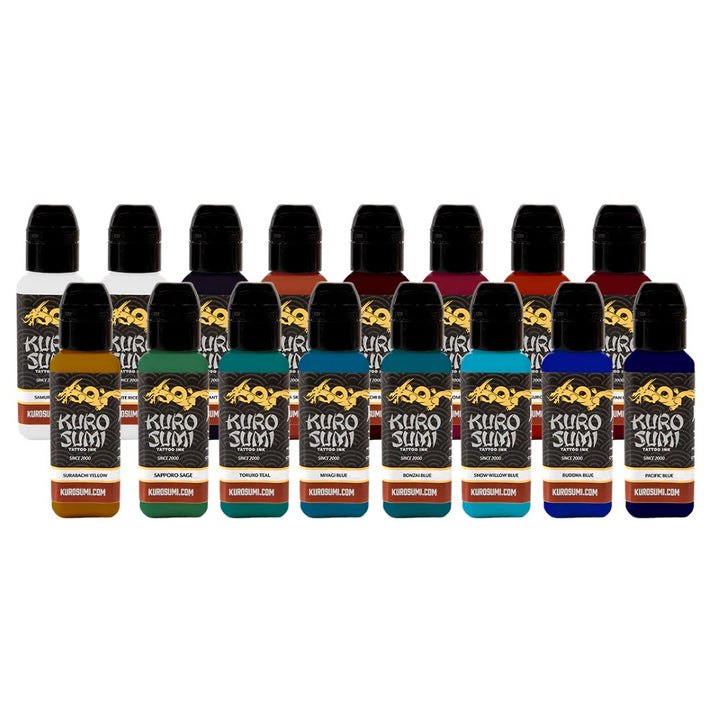 16 Color Primary Set #3 — Kuro Sumi Tattoo Ink — Pick Size - Ultimate Tattoo Supply