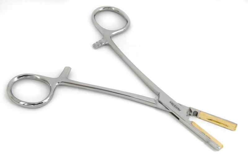 Dermal Anchor Locking Forceps 5.5" with Brass Tips - Painful Pleasures