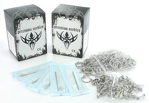 200 Sterile Needles, 100 Captive Bead Rings, and 100 Labrets - Piercing Kit - Painful Pleasures