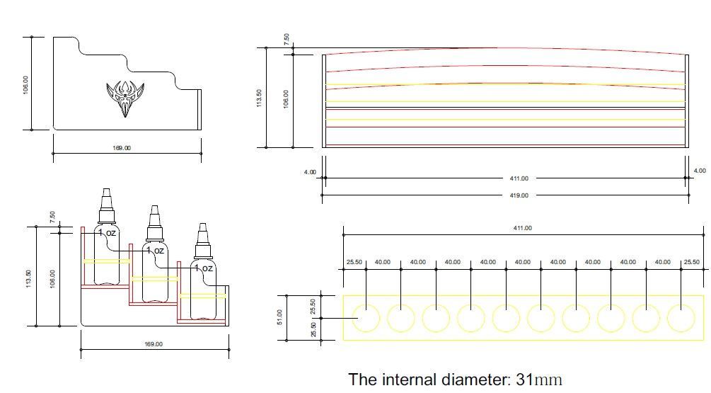 1oz Ink Bottle Holder - 30 Bottles Can be Displayed or Held - World Famous Tattoo Ink
