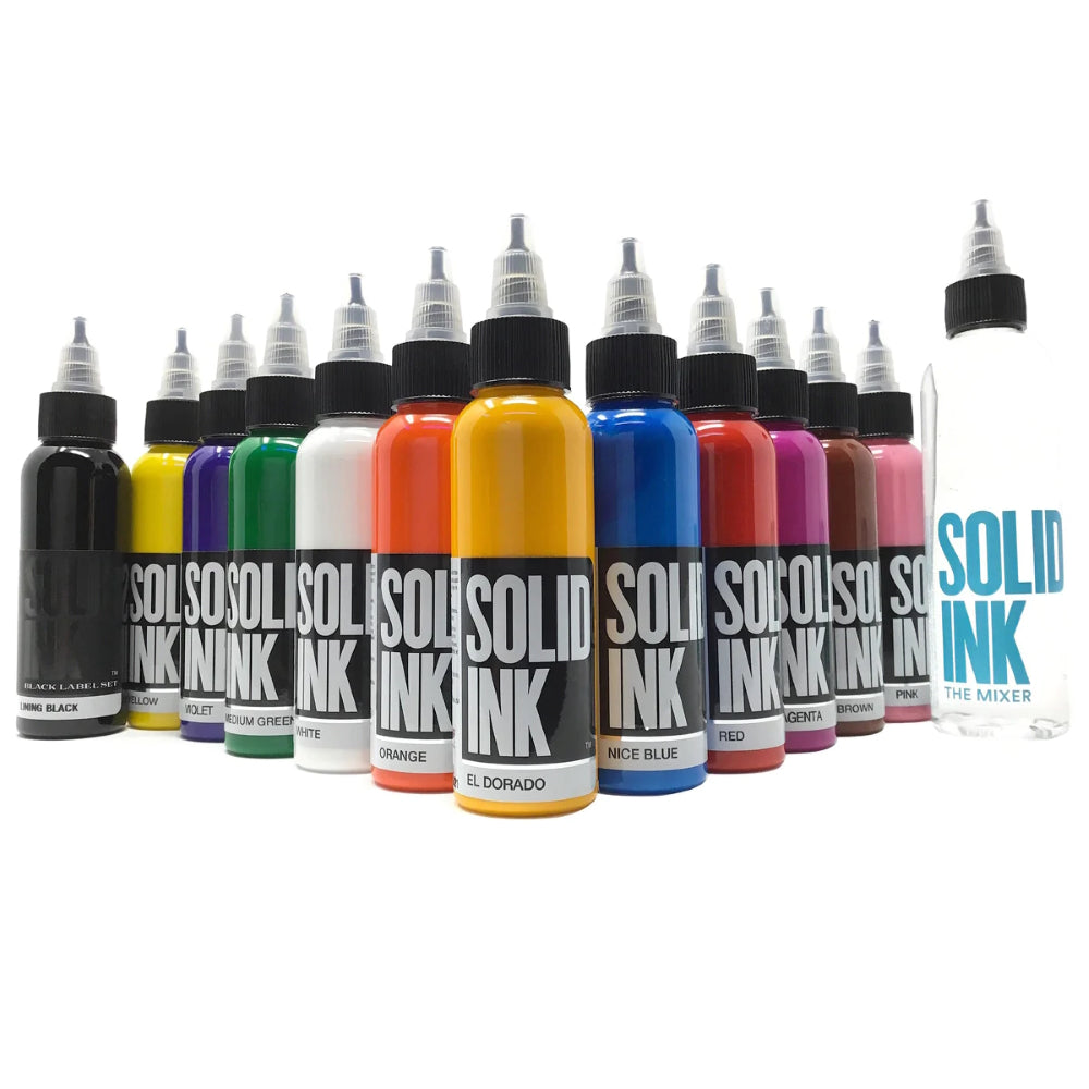 25 Color Fundamental Set Tattoo Ink Bottles Lining Black | by Solid Ink