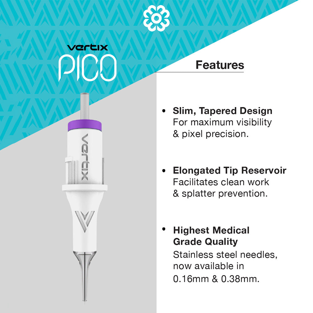 Vertix Pico PMU Membrane Cartridge Needles — Shaders — Box of 20 - Ultimate Tattoo Supply