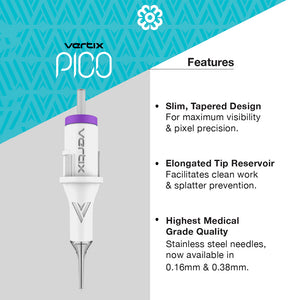 Vertix Pico PMU Membrane Cartridge Needles — Shaders — Box of 20 - Ultimate Tattoo Supply