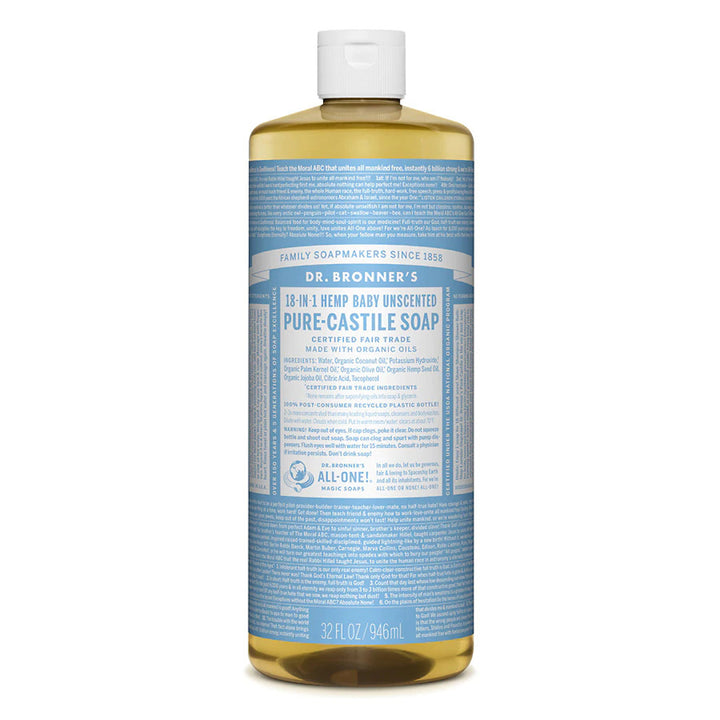 Dr. Bronner's Pure Castile Soap - Unscented Baby Mild - 32oz. Bottle - Ultimate Tattoo Supply