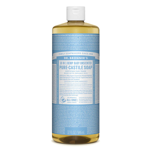 Dr. Bronner's Pure Castile Soap - Unscented Baby Mild - 32oz. Bottle