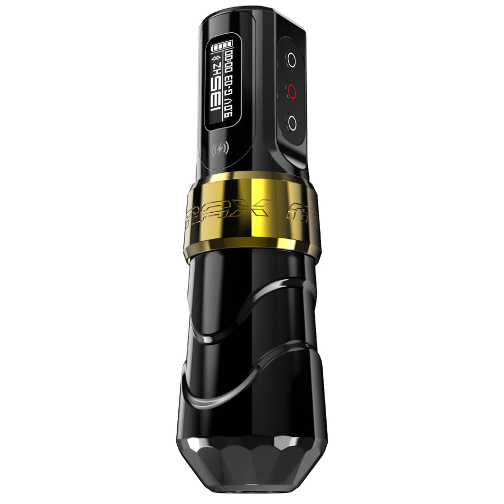 FK Irons Flux Max Wireless Tattoo Machine with 2 PowerBolt II — 4.0mm Stroke — Gold Stealth