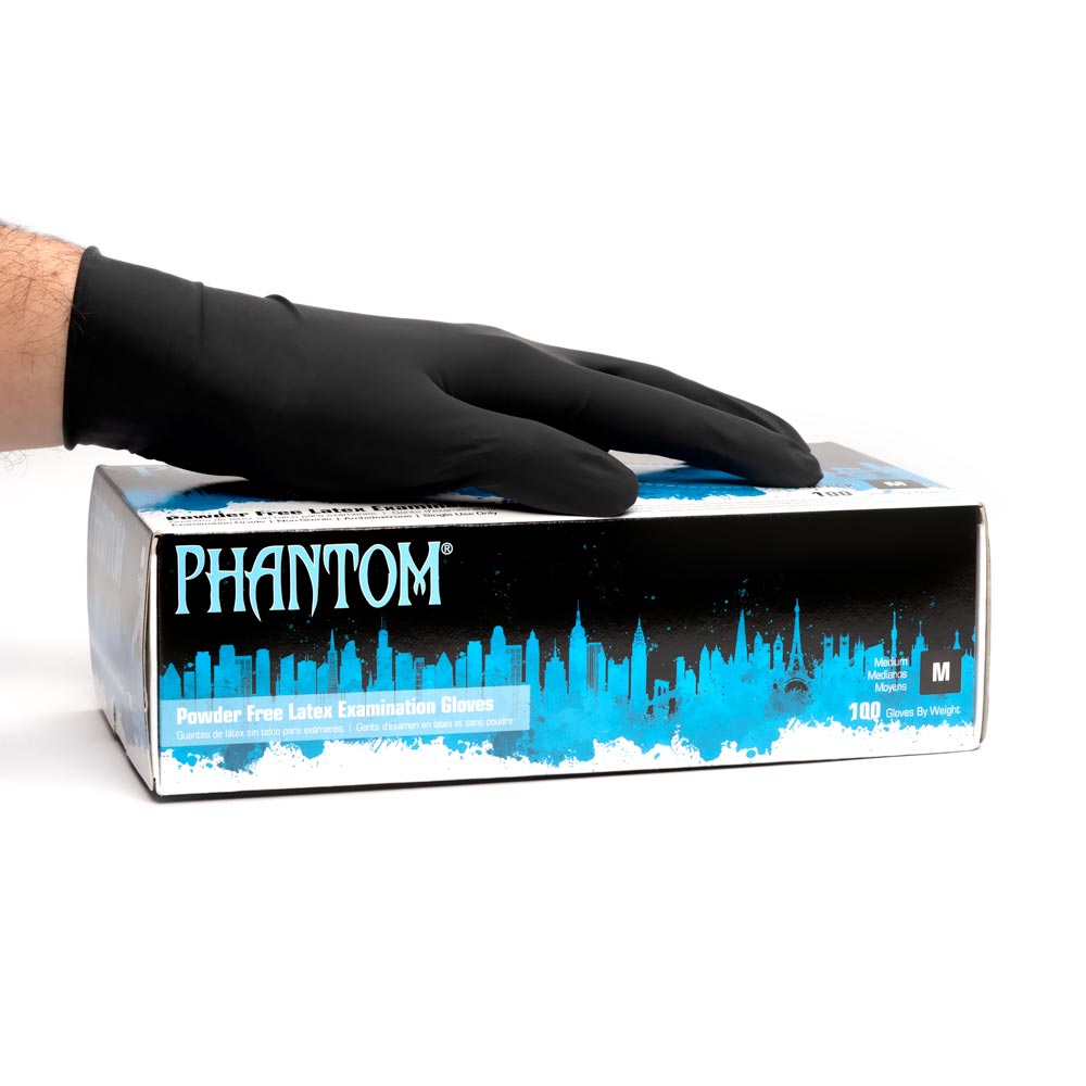 Adenna Phantom PHM915 Powder-Free Latex Exam Gloves – Medium, Black – 100 Pack