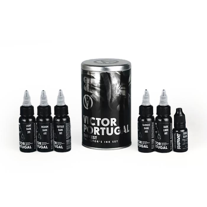 Victor Portugal Darkest Ink Set of 6 — Radiant Colors Tattoo Ink — 2oz - Ultimate Tattoo SupplyVictor Portugal Darkest Ink Set of 6 — Radiant Colors Tattoo Ink — 2oz