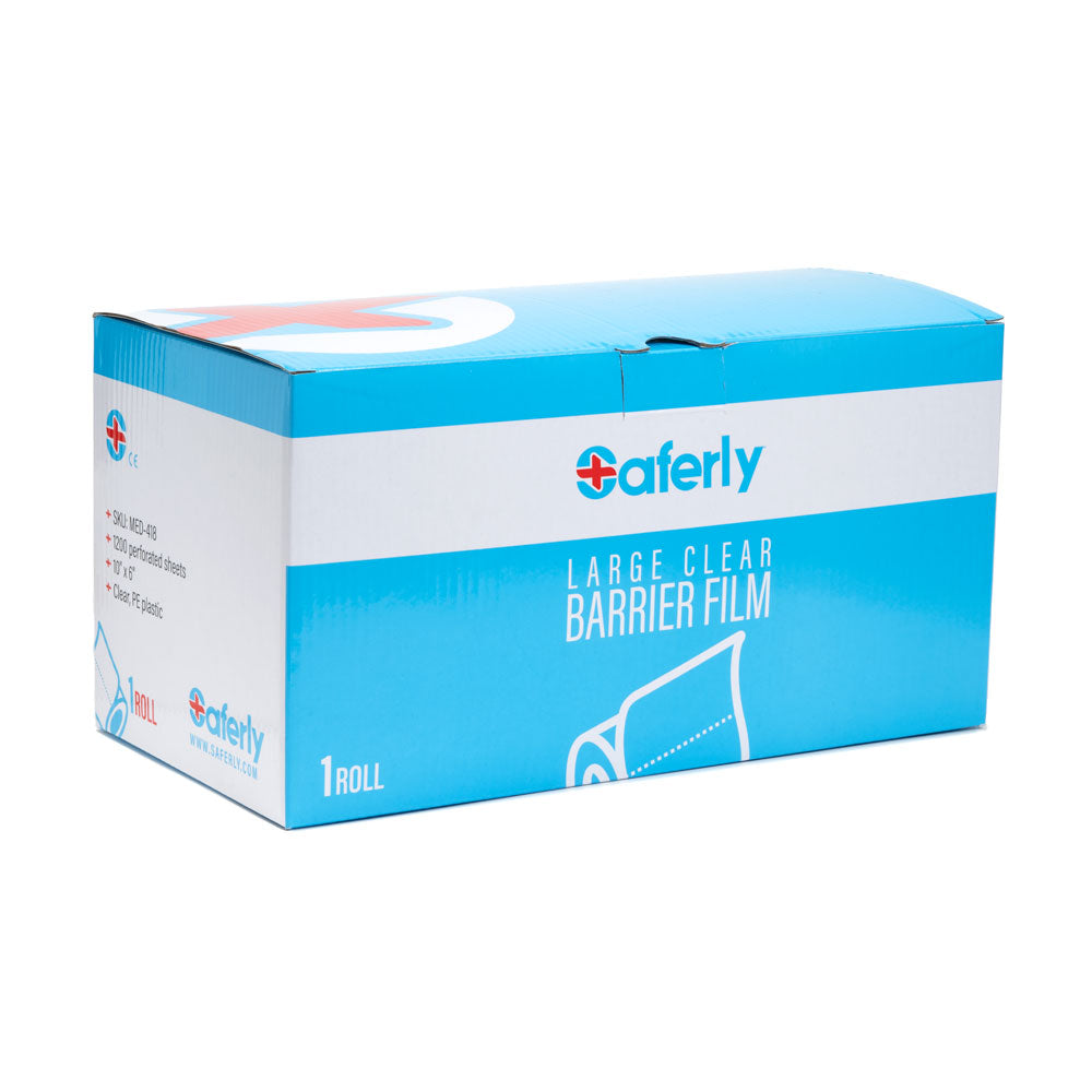Saferly Medical Clear Barrier Film — 10" x 6" — One Roll of 1200 Perforated Sheets - Ultimate Tattoo Supply