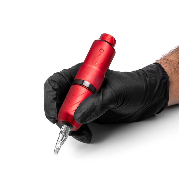 Peak Proteus Pen Tattoo Machine – Matte Red with Glossy Black Ring - Ultimate Tattoo Supply