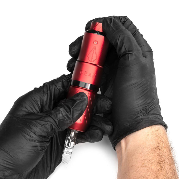 Peak Proteus Pen Tattoo Machine – Matte Red with Glossy Black Ring - Ultimate Tattoo Supply