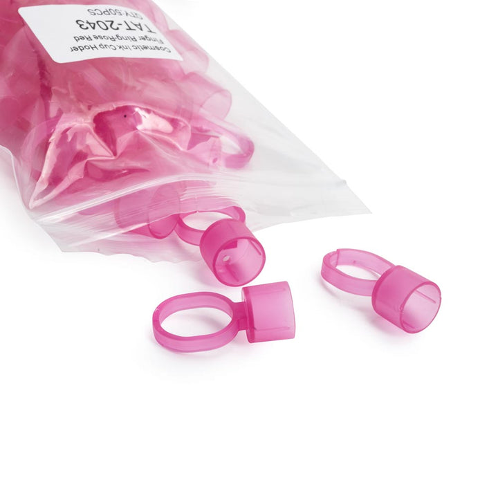 Cosmetic Ink Cup Holder Finger Ring — Pink — Bag of 50 - Ultimate Tattoo Supply