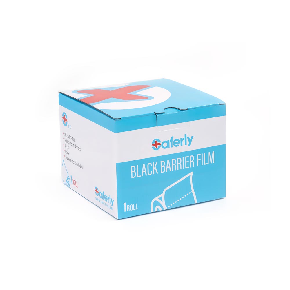 Saferly Medical Black Barrier Film — 4" x 6" — One Roll of 1200 Perforated Sheets