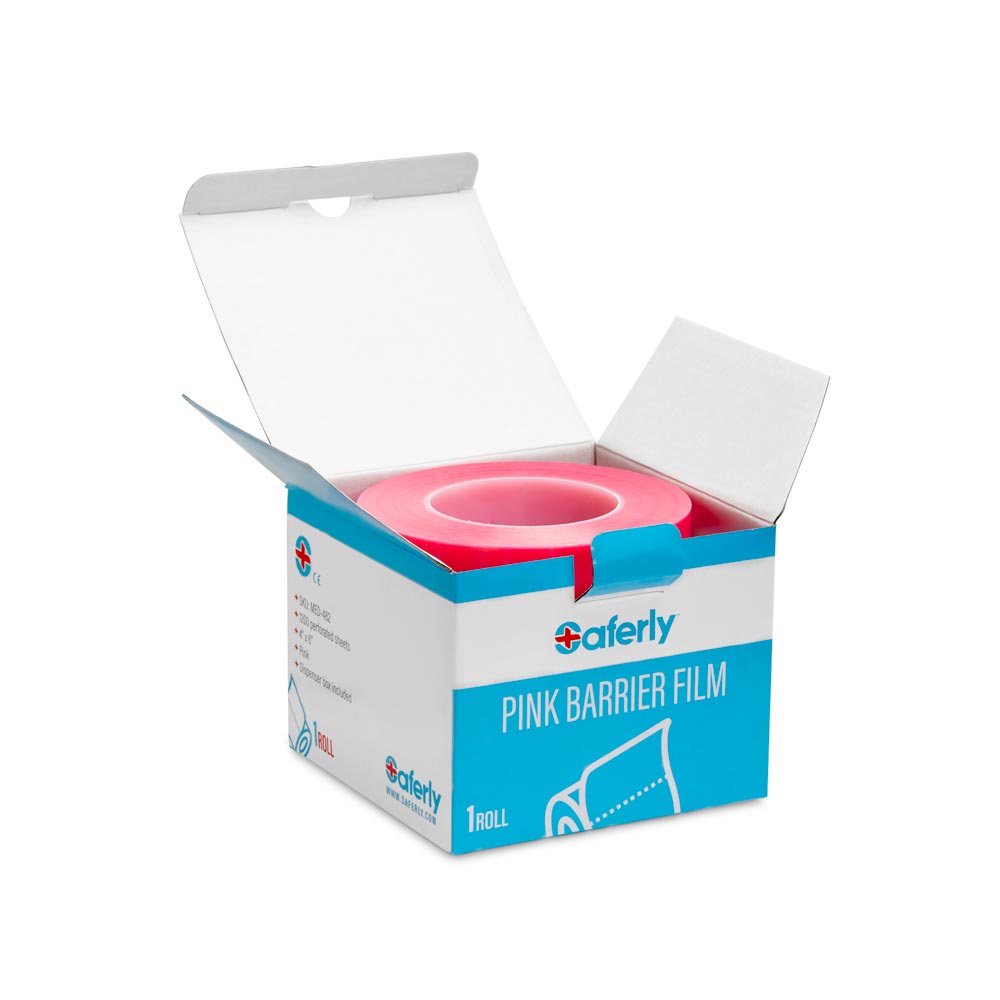 Saferly Medical Pink Barrier Film — 4" x 6" — One Roll of 1200 Perforated Sheets